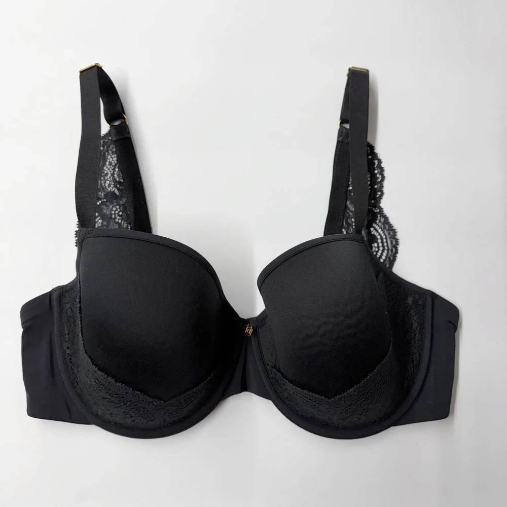 Third Love 24/7 Lace Detail T-Shirt Bra Size 34E Black Lace Back Strap